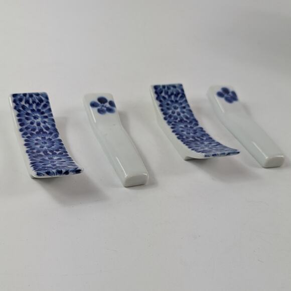 Vintage Porcelain Chopstick Rest Knife Lot 8 Cobalt Blue Floral Chinoiserie Chic - Picture 2 of 5